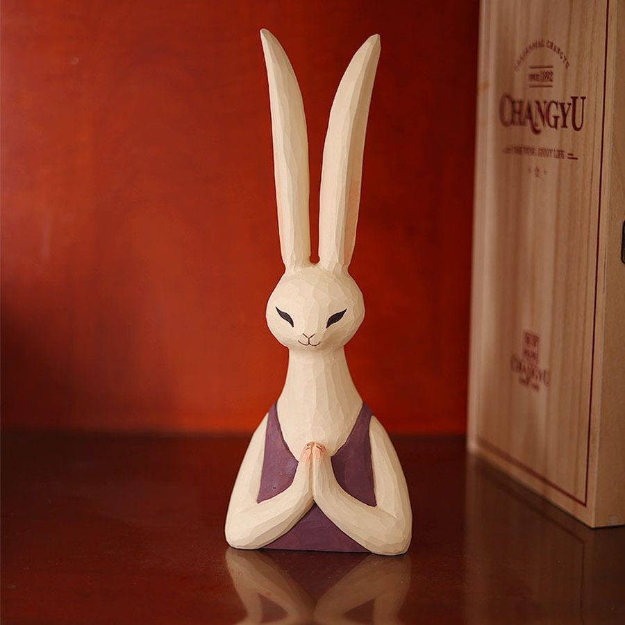 Praying Rabbit: Serene Wooden Figurine for Meditation & Calm - Image 2