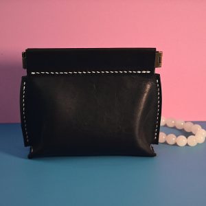 Hand-Stitched Black Leather Mini Pouch: Compact Multi-Purpose Organizer for Earbuds|Jewelry|Lipstick|Coins