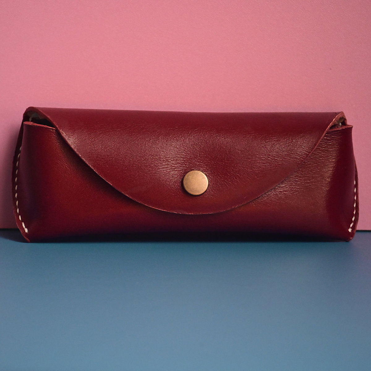 Hand-Stitched Top-Grain Leather Glasses Case – Artisan Crafted, Burgundy Red - Image 2