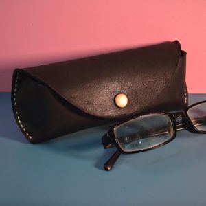 Hand-Stitched Top-Grain Leather Eyewear Case in Jet Black
