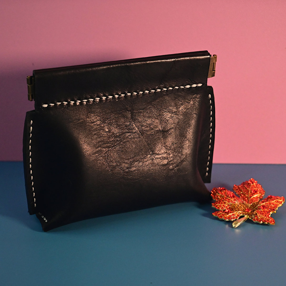 Hand-Stitched Black Leather Mini Pouch: Compact Multi-Purpose Organizer for Earbuds|Jewelry|Lipstick|Coins - Image 3
