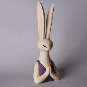 Praying Rabbit: Serene Wooden Figurine for Meditation & Calm