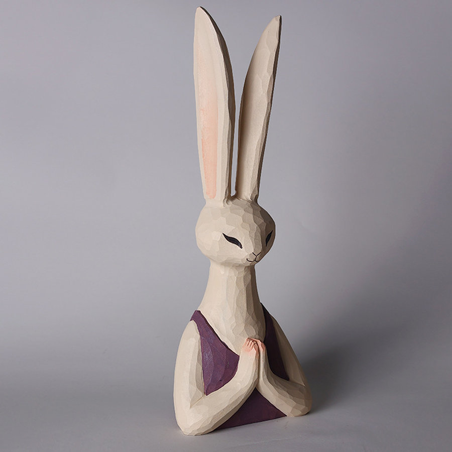 Praying Rabbit: Serene Wooden Figurine for Meditation & Calm