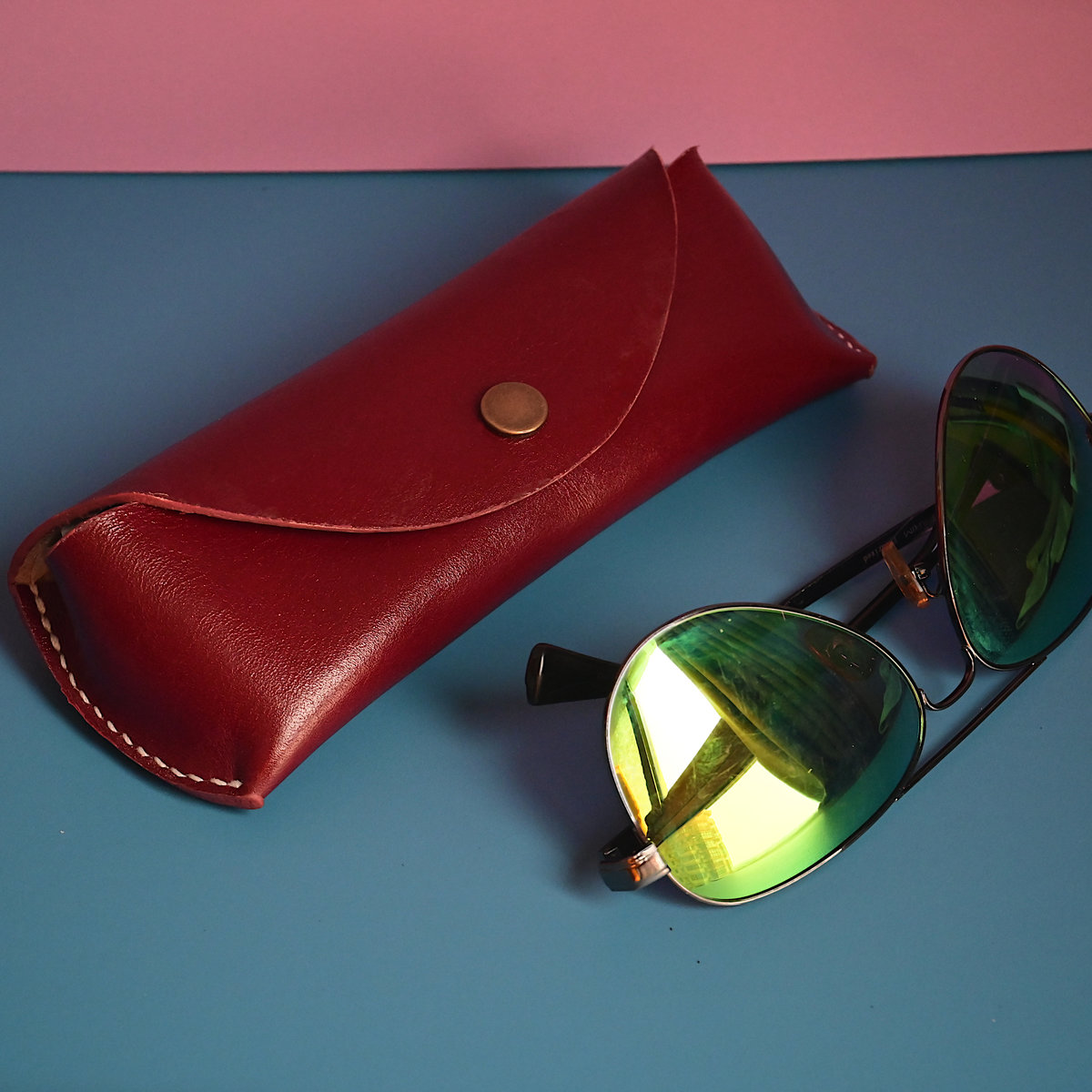 Hand-Stitched Top-Grain Leather Glasses Case – Artisan Crafted, Burgundy Red - Image 4