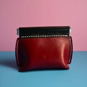 Hand-Stitched Two-Tone Leather Pouch - Black & Burgundy