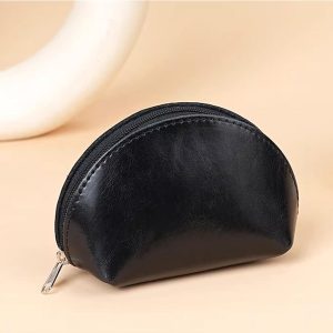 Sculpted Top-Grain Leather Coin Pouch in Elegant Black