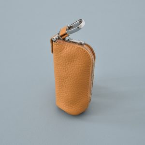 Handcrafted Top-Grain Leather Key Pouch with Secure Zipper & Carabiner Clip