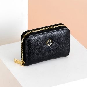 Handcrafted Top-Grain Leather Card Holder with Gold Zipper